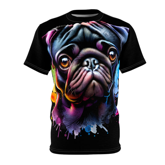 Unisex All-Over Print T-Shirt – Breathable, Soft & Stylish (AOP), Colorful Pug Dog Face design t-Shirt, Rainbow Pug Dog Face Design tee