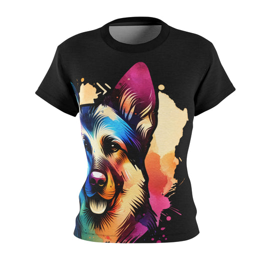 Women's All-Over Print T-Shirt – Soft, Breathable & Stylish Custom Tee, Colorful German Shepperd dog design print, Rainbow German Shepperd Dog print