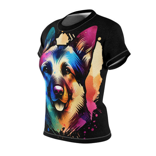 Women's All-Over Print T-Shirt – Soft, Breathable & Stylish Custom Tee, Colorful German Shepperd dog print design, Rainbow German Shepperd Dog print design