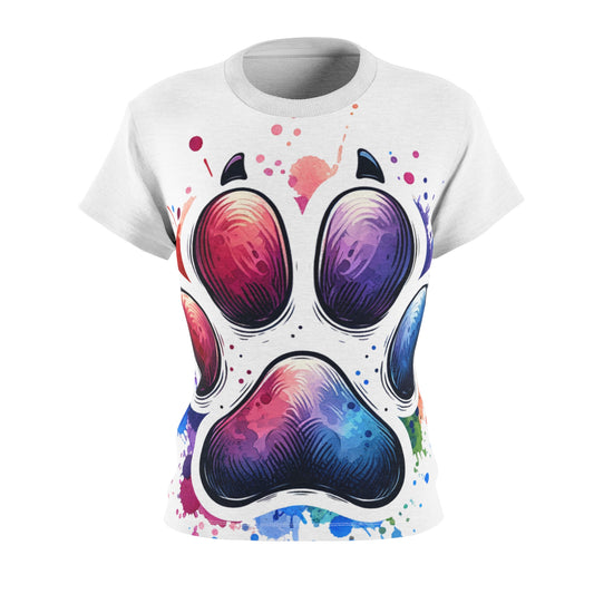 Women's All-Over Print T-Shirt – Soft, Breathable & Stylish Custom Tee, Rainbow Dog paw print design, Colorful dog paw print design