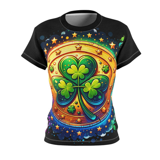 Women's All-Over Print T-Shirt – Soft, Breathable & Stylish Custom Tee, Four Leaf Clover Tee, Gold Coin Tee, St. Patrick's Day Tee, Luck of the Irish Tee