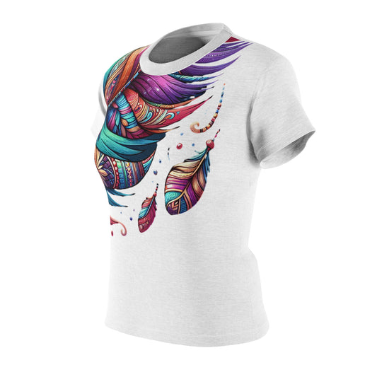 Women's All-Over Print T-Shirt – Soft, Breathable & Stylish Custom Tee, Leaf and Feathers design