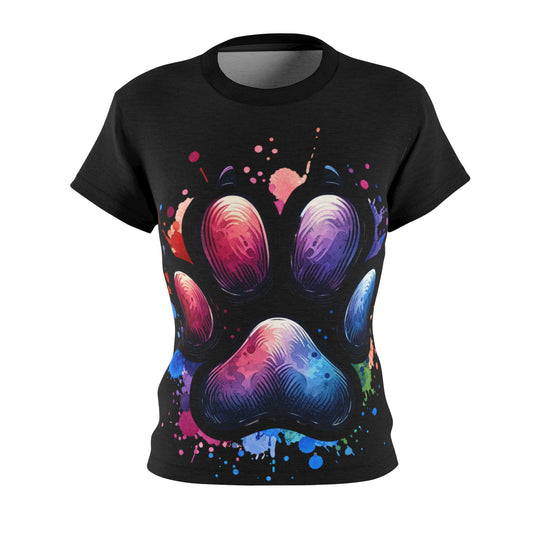 Women's All-Over Print T-Shirt – Soft, Breathable & Stylish Custom Tee, Colorful Dog Paw Print Design, Rainbow Dog Paw Print Design