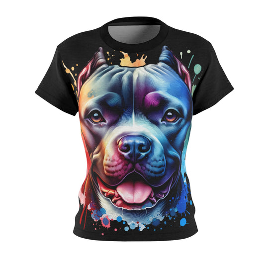 Women's All-Over Print T-Shirt – Soft, Breathable & Stylish Custom Tee, Colorful Bull dog face design print, Rainbow bull dog face design print