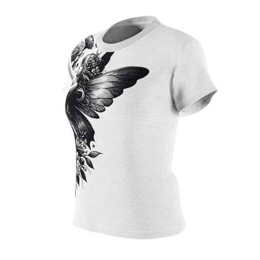 Women's All-Over Print T-Shirt – Soft, Breathable & Stylish Custom Tee, Fairy with flowers Black and white design